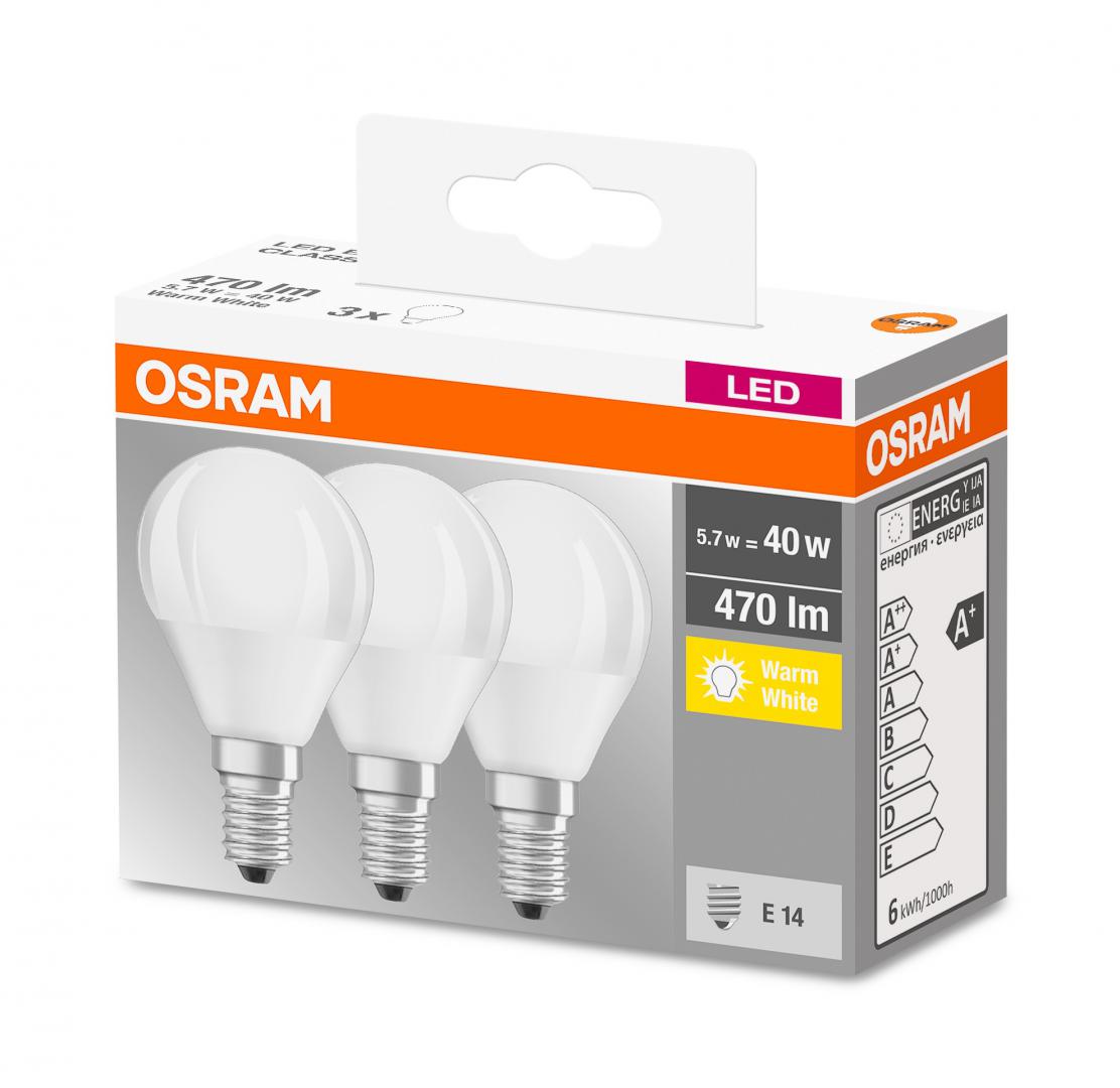 3 Becuri LED Osram Base Classic B, E14, 4.9W (40W),